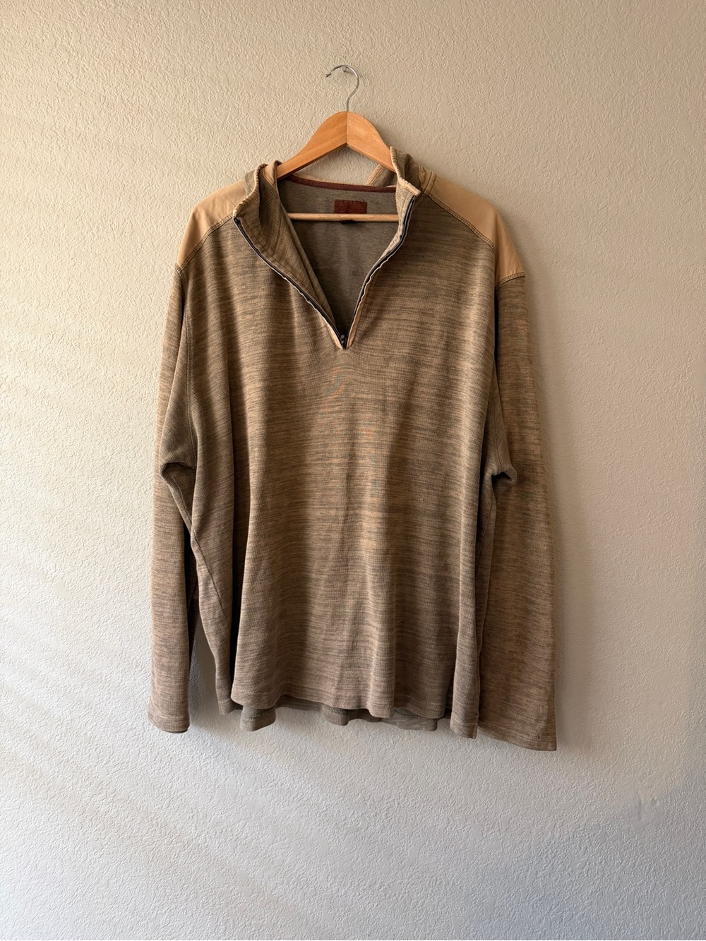 Born Men's Zip-Up Pullover Bamboo Sweater in Taupe and Tan